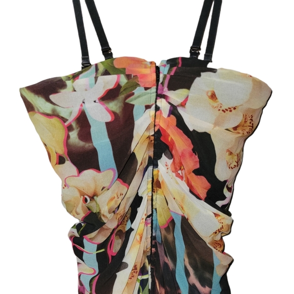 Marciano 0 extra small multi color floral temptation gown maxi high low black - Picture 3 of 6